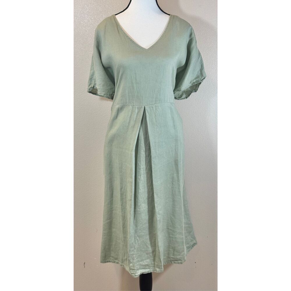 Grae Cove Minimalist 100% Linen Sage Green Midi Women's Dress XXL